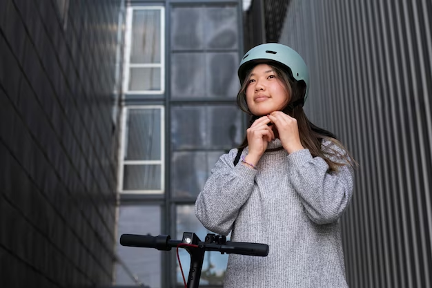Girl currently wearing a helmet