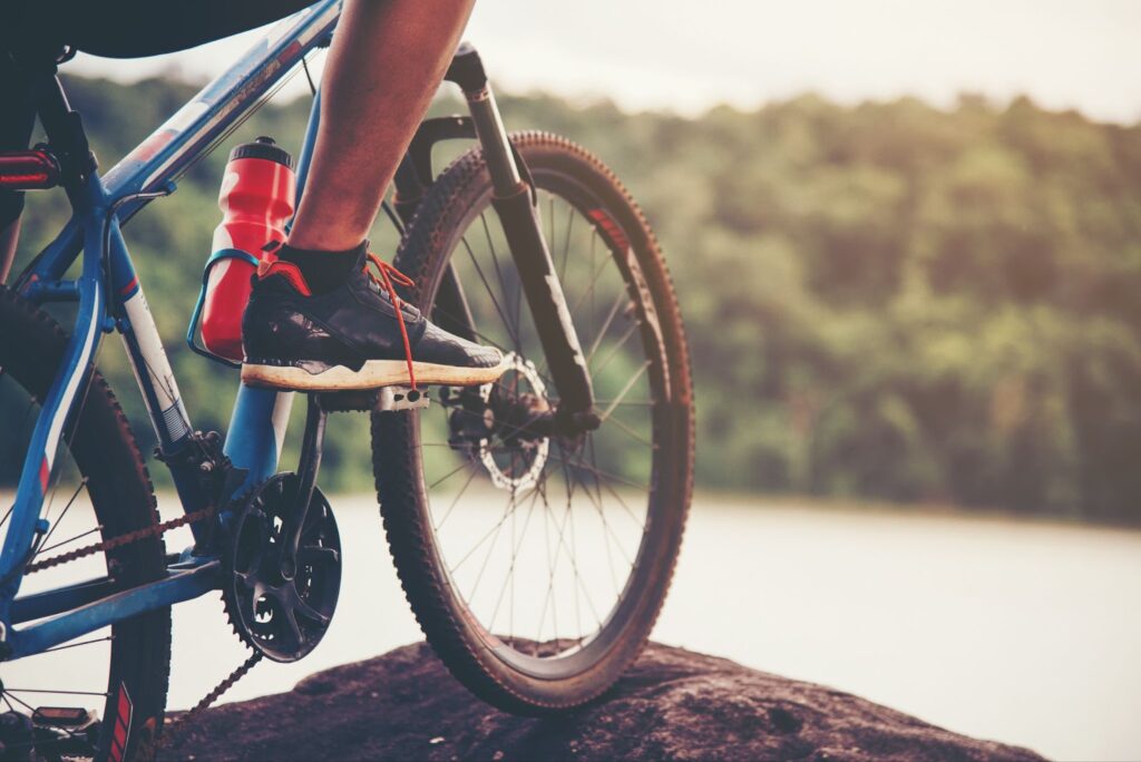 Close up of cyclist and his bike